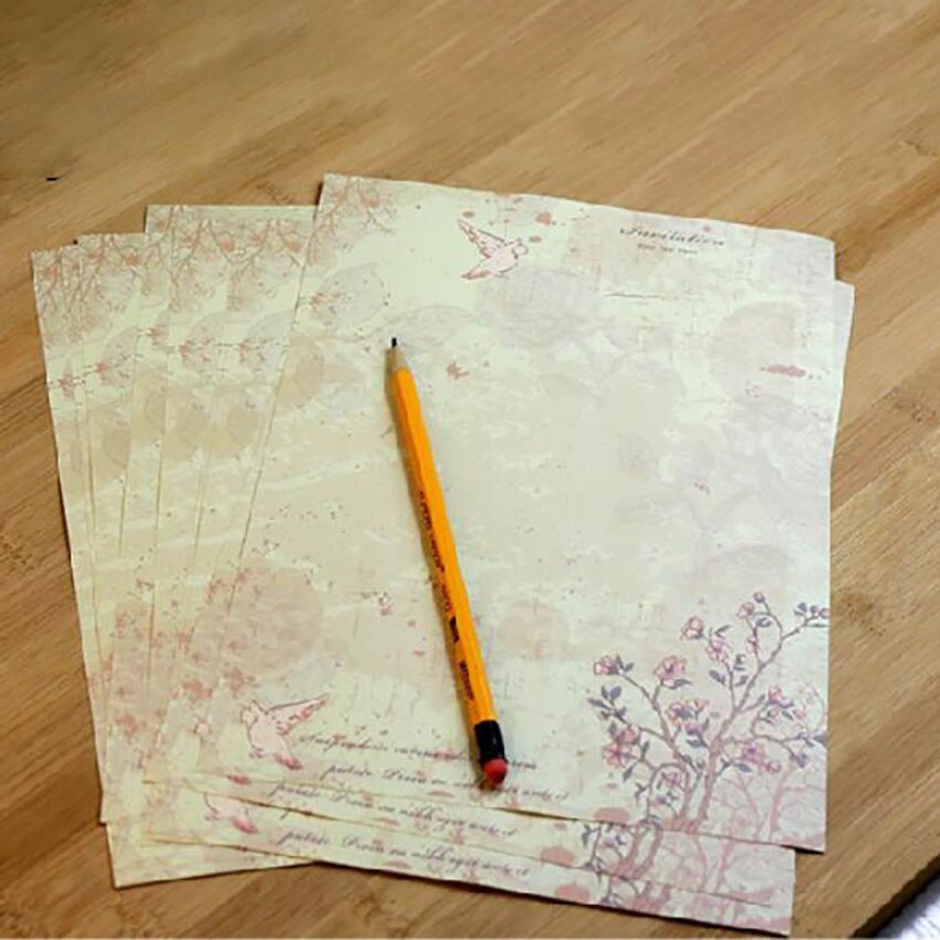 Juego de 10 hojas de papel Vintage para escribir mensajes, de flores, bloc de papel para estudiantes, para la Oficina y la escuela: Pigeon