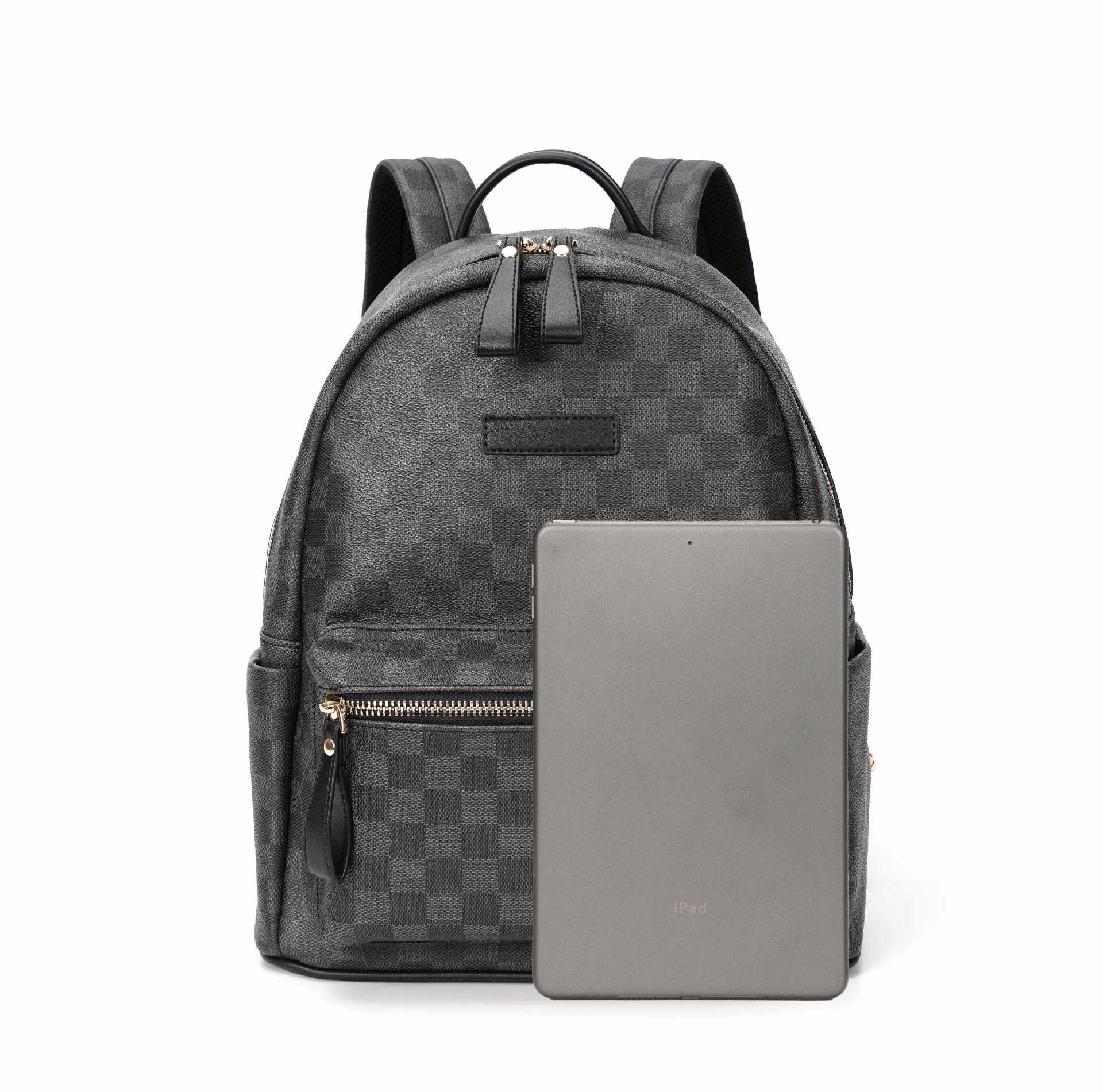 Unisex Waterproof Leather Men's Backpack Schoolbag Plaid Leather Backpack Large Capacity Travel Laptop Mochila Backpack For Male