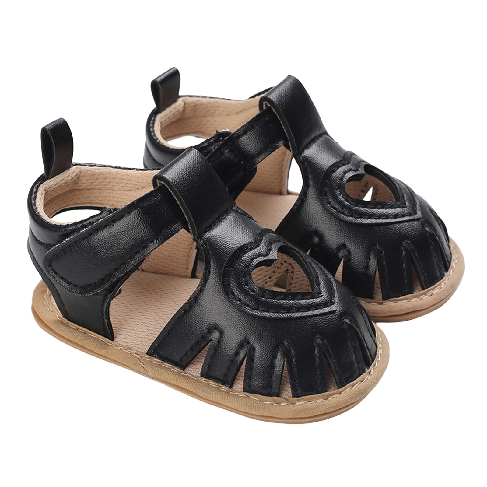 Toddler Baby Summer Sandals Solid Color Heart-shaped Cutout Soft Sole Girls Boy Beach Sandals 0-18Months: B / 7-12 Months