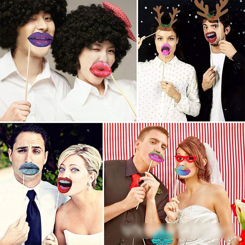 Wedding Photo Booth Props To Be Funny Photo booth Props Just Married Funny Beard Red Lips Decor Party Wedding Photo Decor