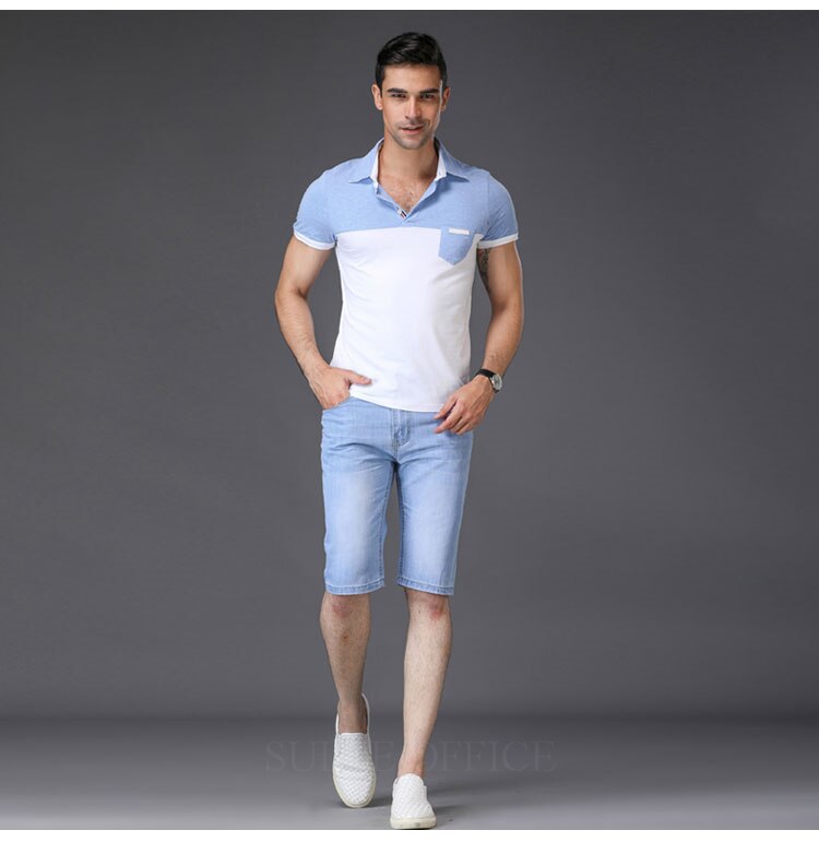 Sulee märke herr jeansshorts bra korta jeans herr bomull fast raka korta jeans man blå casual korta jeans