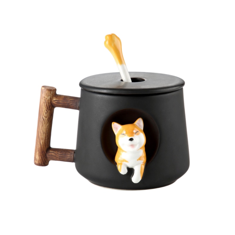 Leuke Cartoon Animal Shiba Inu Keramische Mok Creatieve Mannen En Vrouwen Koppels Met Deksel Lepel Drinkwater Koffie Cup