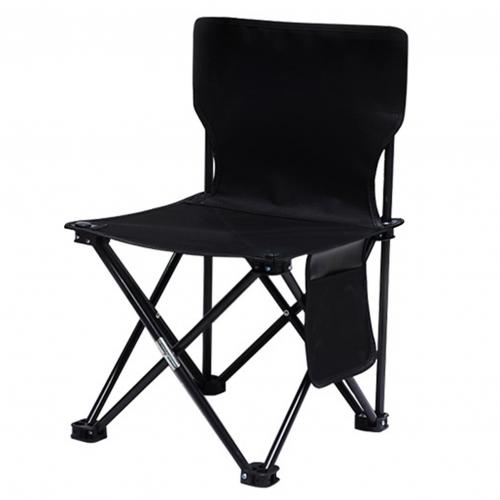 Silla plegable portátil para pesca, taburete para pintar bocetos al aire libre, para Camping, pesca, viaje, con bolsillo lateral, respaldo retráctil: Negro