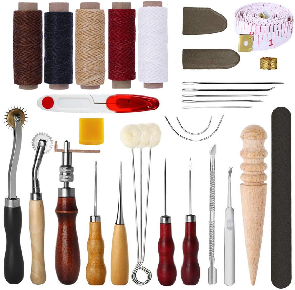 DIY Leather Craft Tools Kit Hand Sewing Stitching Punch Carving Work Set Accessories: Style 9