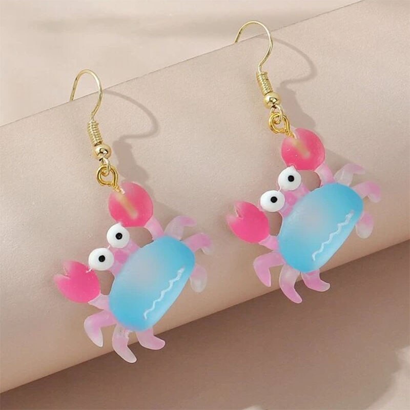 Pendientes colgantes de acrílico para niña, aretes llamativos de Medusa, cangrejo rosa, accesorios de , de cumpleaños