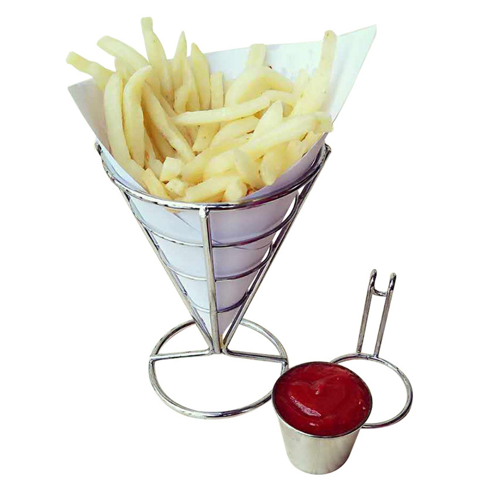 25#Stainless Steel Colanders French Fries Stand Snacks Display Pizza Cone Holder Fries Baskets Sauce Salad Cup Kitchen Tool