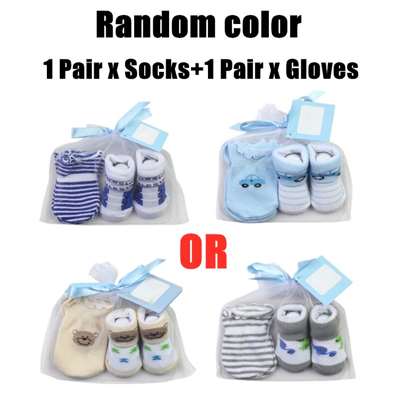 Cartoon Zachte Baby Katoenen Sokken + Anti-Kras Handschoenen Set Voor Baby Jongens Baby Meisjes Baby 0-6 maanden Pasgeboren Baby Accessoire: For Baby Boy Random