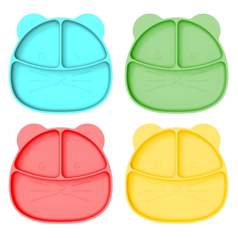 Baby leren eetbakje serviesgoed voedselveilig siliconen kinderbord cartoon leeuw baby verdeeld zuigkom