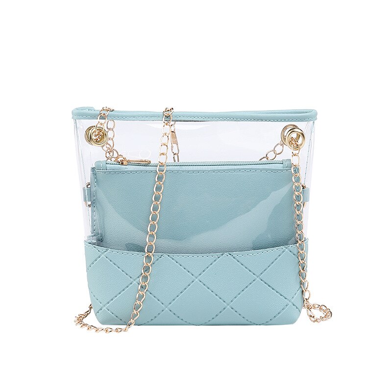 Transparent PVC Crossbody Bags for Women Female Casual PU Shoulder Handbags: Blue