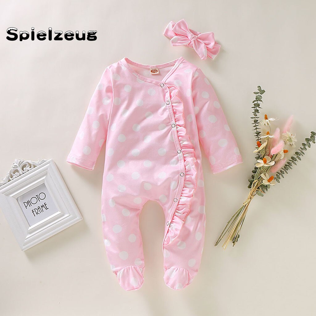 0-24 M Pasgeboren Baby Baby Meisje Jongen Kleding Met Lange Mouwen Afdrukken Footed Sleeper Romper Hoofdband Jumpsuit Kleding Outfits set # p4