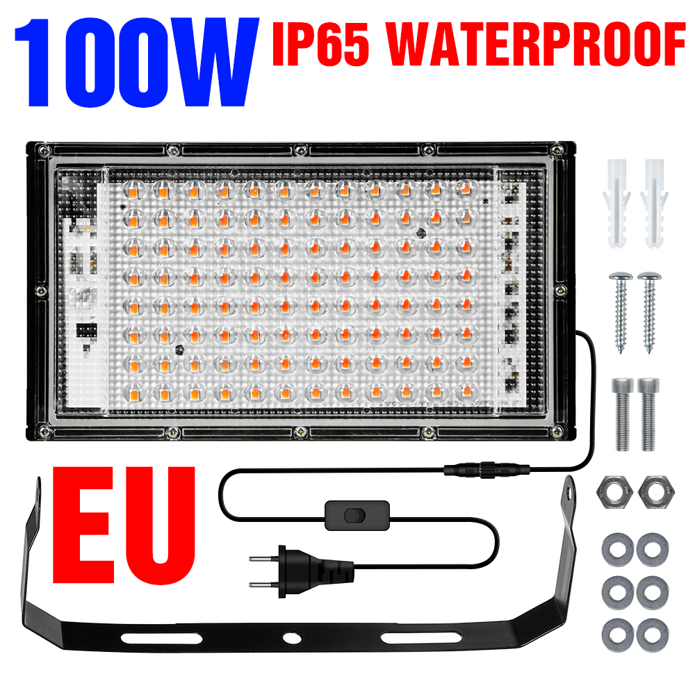 Luz LED de espectro completo para cultivo, reflector de plantas, IP65, impermeable, 50W, 220 W, Fitolamp con enchufe de la UE: 100W With EU Plug