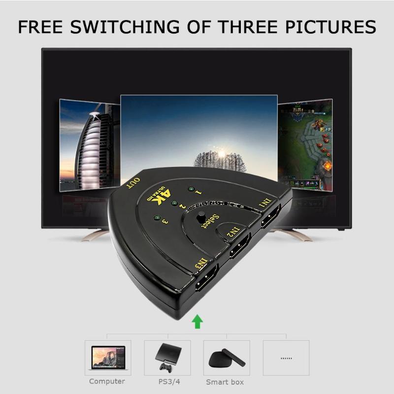 Mini 3 Port 4Kx2K HDMI Switcher 3 Input 1 Output Video Splitter Converter