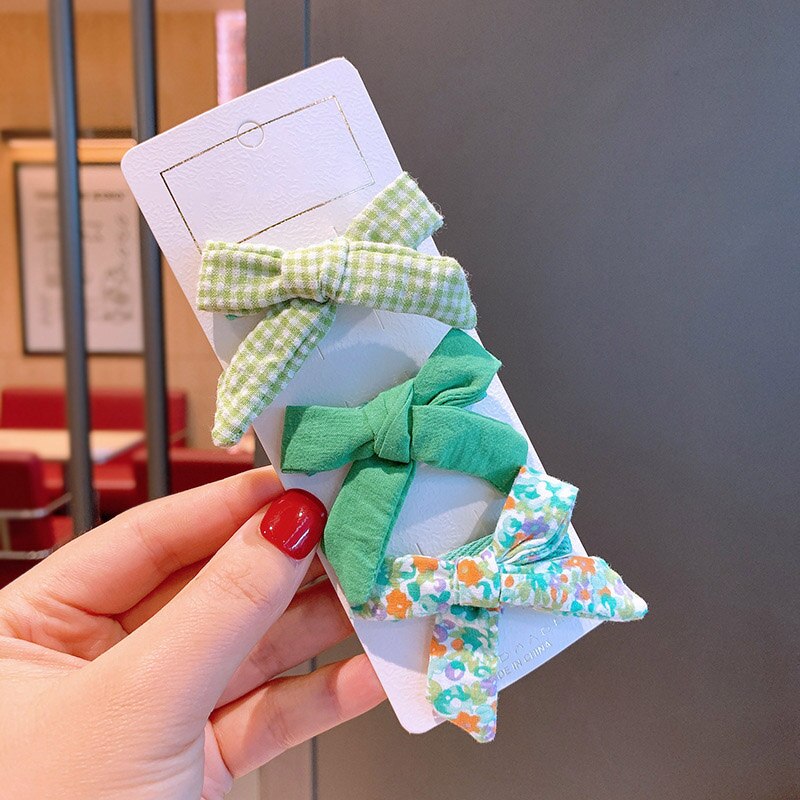 3 Stks/set Leuke Bows Haarspelden Voor Meisjes Bloem Print Haar Bogen Boutique Haar Clip Voor Kinderen Meisjes Haarspeldjes Haaraccessoires: green