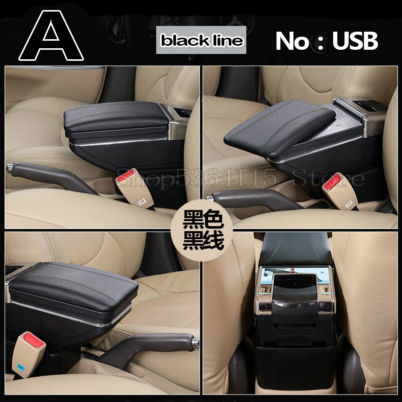 Para peugeot 207 caja de apoyabrazos carga USB aumentar doble capa almacenamiento central contenido taza soporte Cenicero Accesorios: A  Black black line
