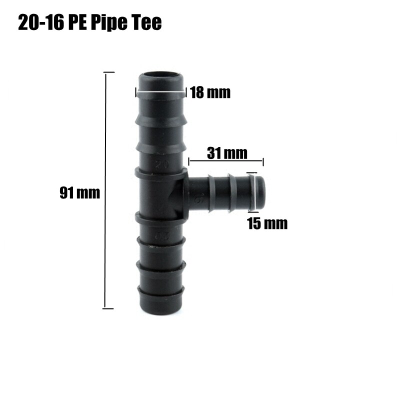 10 stk 20mm pe rørforbindelser landbrugs mikrovandingsslangeforbindelse havevandingssæt rør tee albuesamlinger: 20-16pe -rørs tee