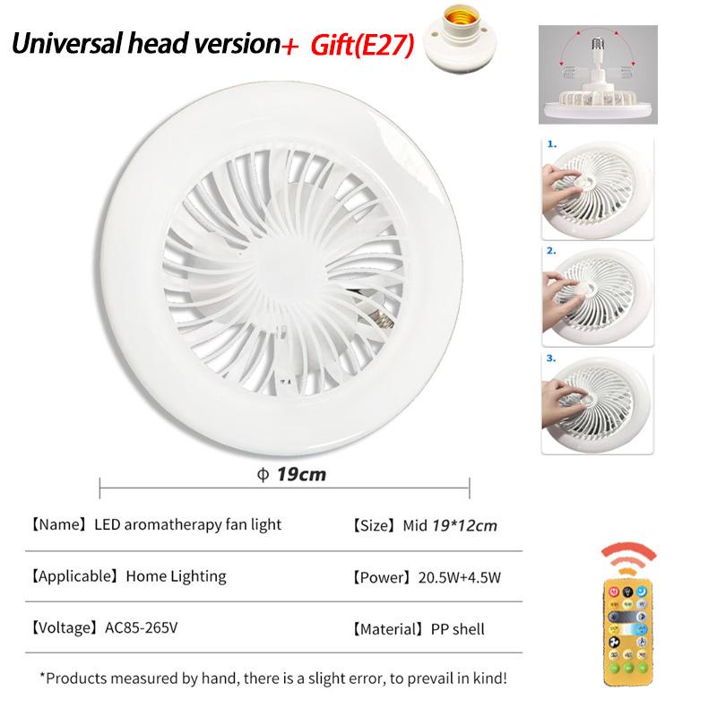 Luz de ventilador de aromaterapia 3 en 1, lámpara de ventilador de techo E27 de 30W, Control remoto, iluminación tricolor, luz LED de pared fija y Universal: S / Negro