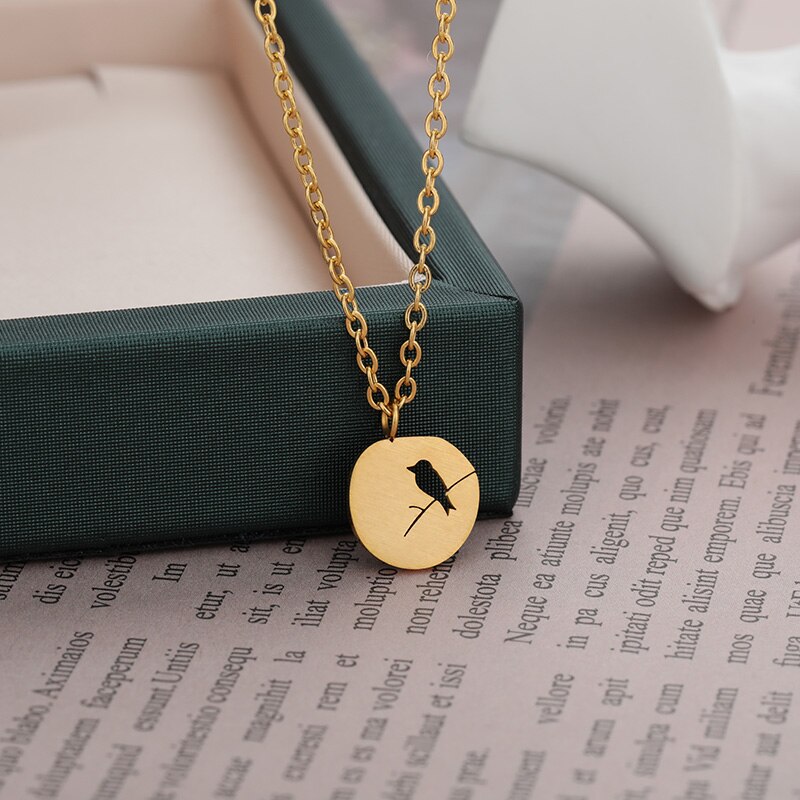 Sød fugl på en gren chokers halskæder til kvinder par rustfrit stål guld fugl halskæde choker vedhæng smykker