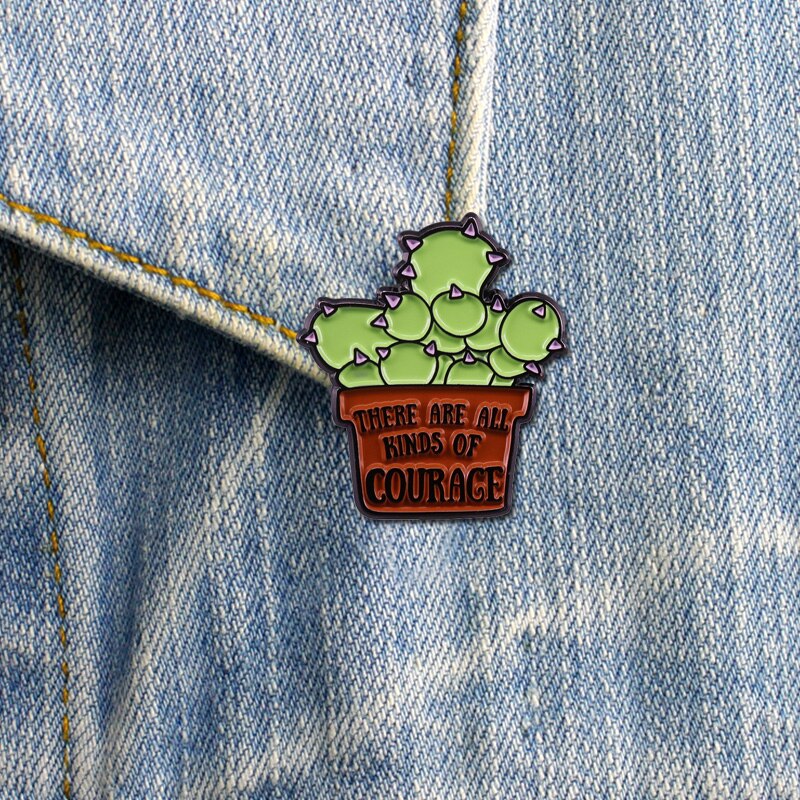 There Are All Kinds of Courage Succulent Pin Inspirational Quote Badge J. K. Rowling Bookworm