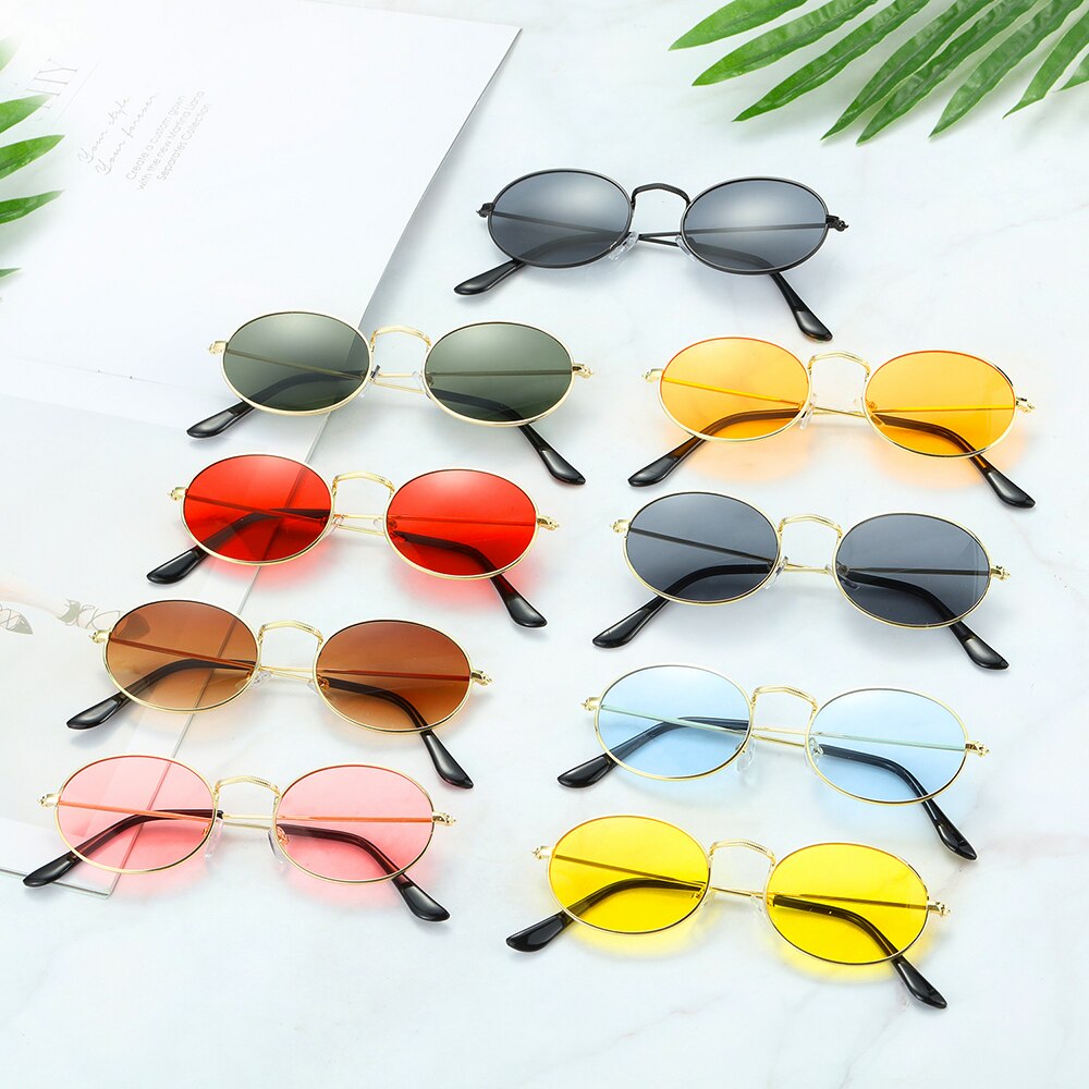 Vintage Small Metal Frame Oval Sunglasses Women Men's UV400 Shades Retro Sun Glasses Summer Beach Outdoor Hiking Eyewear