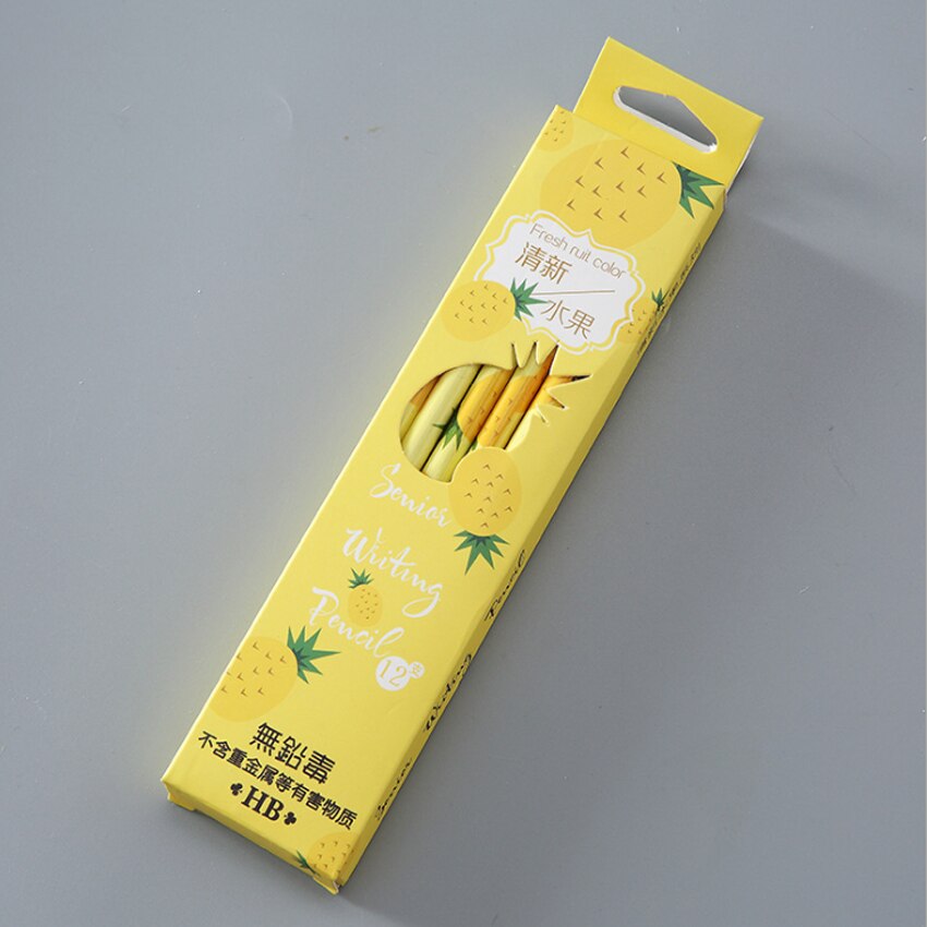 12 unids/pack Kawaii lápiz con motivos frutales dibujo bocetos para niños papelería Utiles Escolares Tumblr suministros artículos Escolares para estudiantes: pineapple