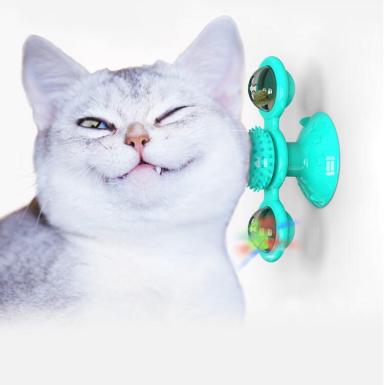 Draaien Windmolen Speelgoed Voor Katten Puzzel Wervelende Draaitafel Met Borstel Kat Play Game Speelgoed Windmolen Kitten Interactieve Speelgoed Leveringen: Blauw