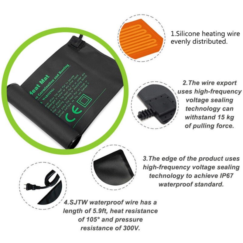 Seedling Heating Mat 50x25cm Waterproof Plant Seed Germination Propagation Clone Starter Pad US/EU Garden Supplies 1 Pc