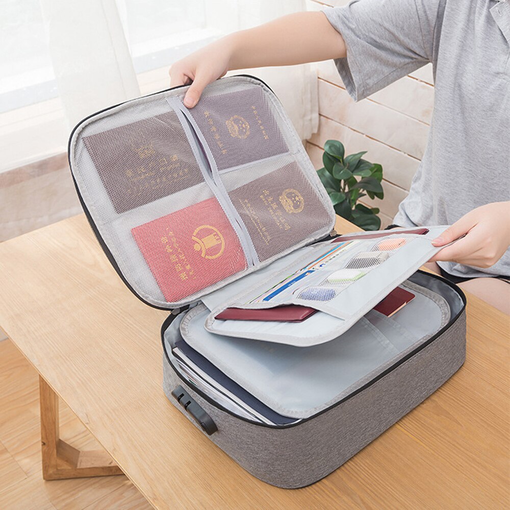 Large Capacity Multi-Layer Document Tickets Storage Bag Certificate File Organizer Case Home Travel Passport Briefcase with Lock