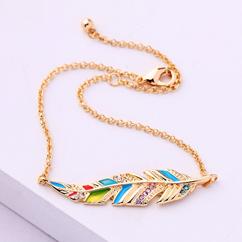 Bohemia Featheriness Bracelet Crystal Wrist Chains Lobster Clasp For Women Jewelry Accessories