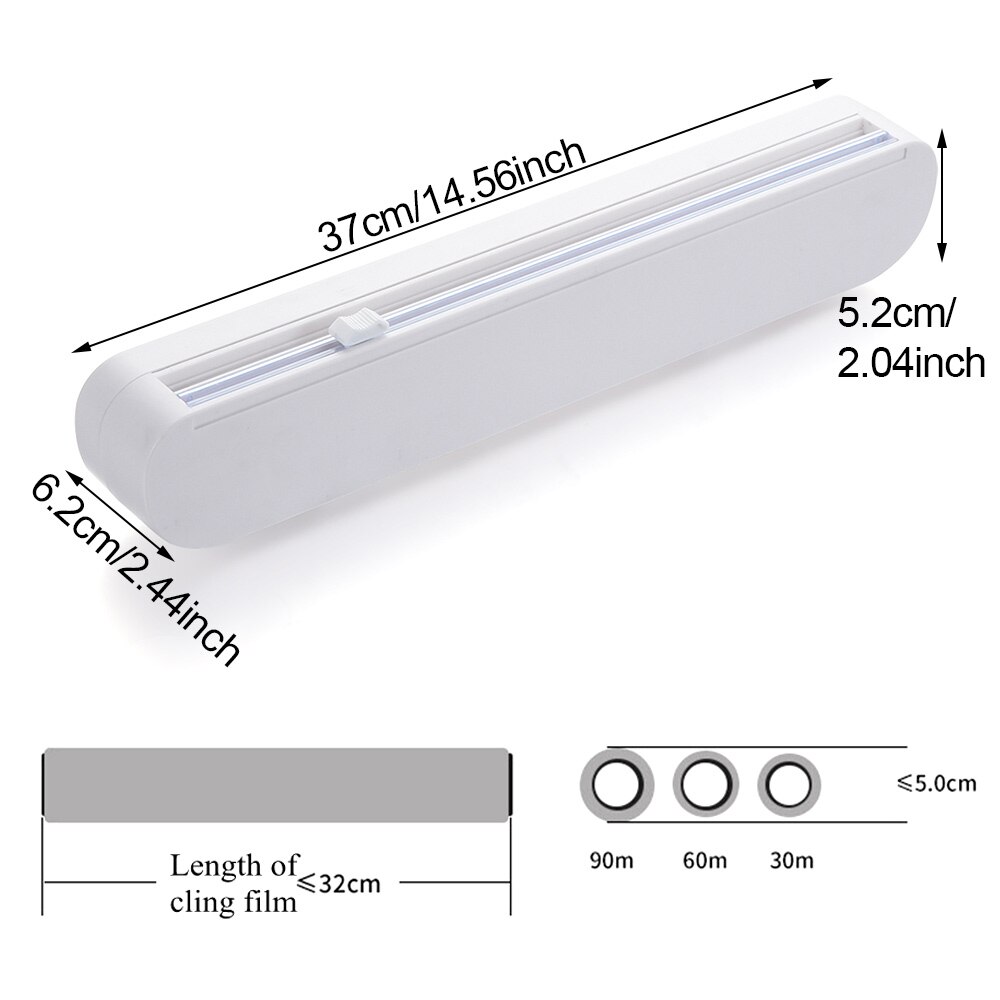 Food Wrap Dispenser Cutter Foil Cling Film Wrap Dispenser Plastic Sharp Cutter Storage Holder Suction Cup Kitchen Tool