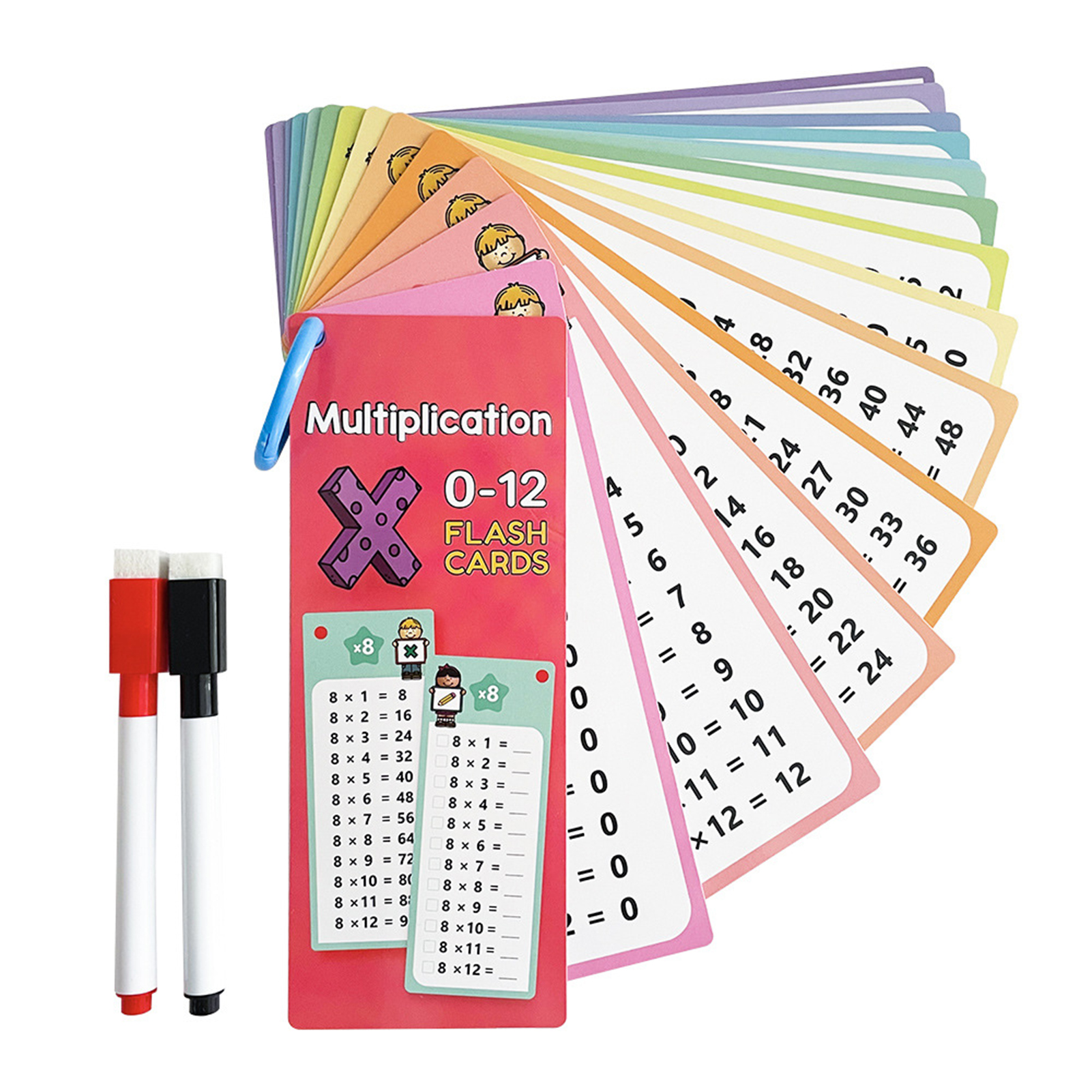 0-12 Multiplication Charts, Times Table Cards, Self Check Math Learning Tool, Practice Quick Calculation Mathematics Flashcard: Orange