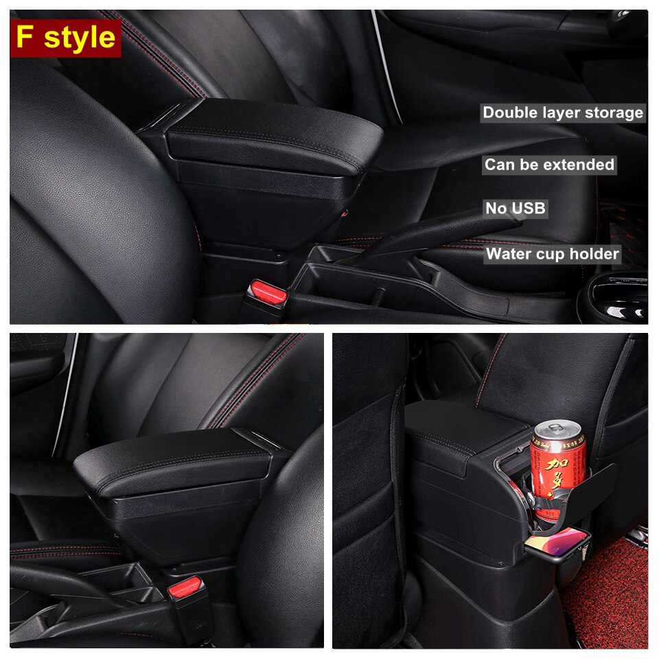 Central Store Content box For Hyundai Accent RB Solaris Double layer USB Interface Armrest box with Cup holder Car mod: F All Black No USB