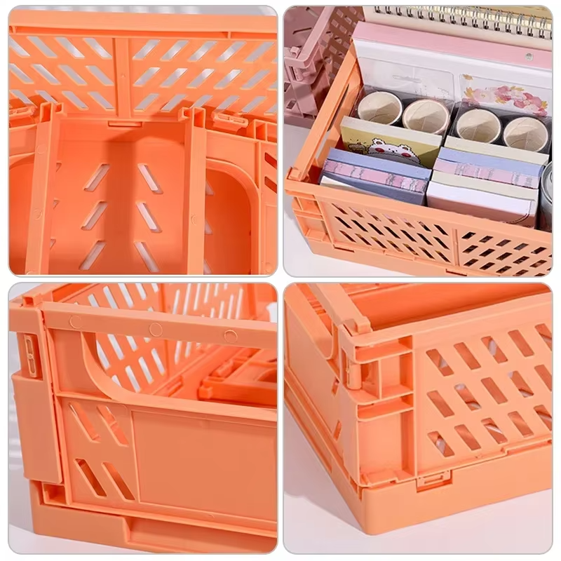 1Pcs Plastic Foldable Storage Crate Folding Basket Portable Stackable Makeup Jewellery Toys Boxes for Storage Box Organizer