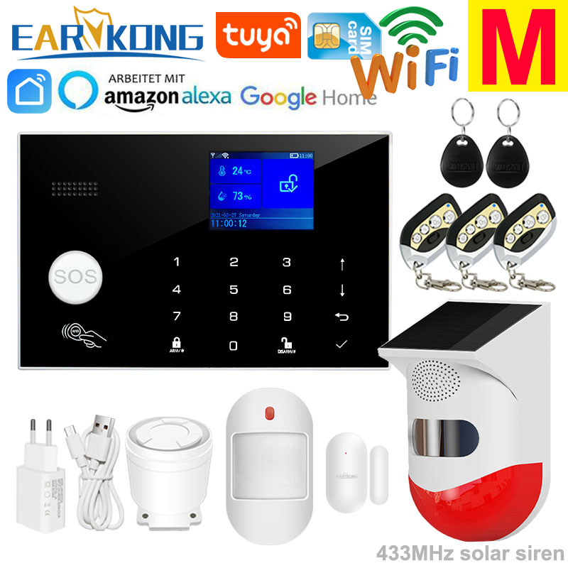 Wifi GSM Alarmsysteem 433 MHz Thuis Inbreker Beveiligingsalarm Draadloze bedrade detector RFID Touch-toetsenbord Temperatuur Vochtigheid Alexa