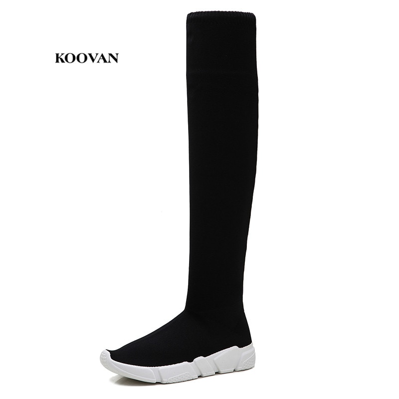 Koovan dam over the knee boots långa skor tjejer tunn resår hög dam boots plattor vilda strumpor skor sexiga