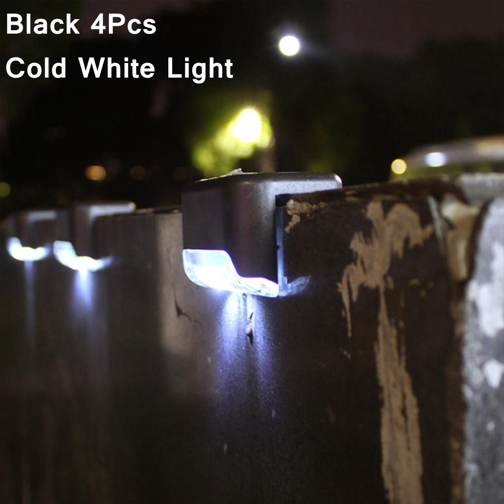 4pcs Path Stair LED Solar Lights IP65 Waterproof Outdoor Garden Yard Fence Wall Lawn Landscape Lamp Staircase Night Light: Black 4 Cold White