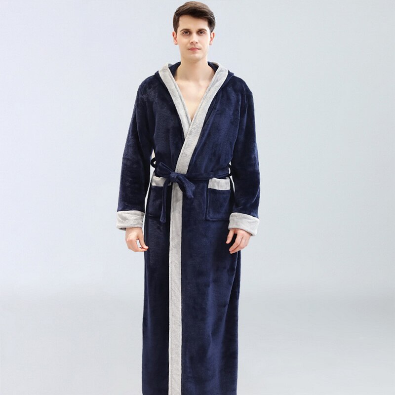 Männer Plus Größe extra Lange Warme Flanell Pelz Bademantel Herren Winter Nachtwäsche Männliche Mit Kapuze Schlecht Kleid Frauen Korallen Dressing Kleid