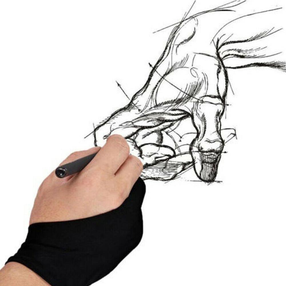 2 Pièces Artiste Gant 2-doigts Dessin Gants Anti-encrassement pour Tablette Graphique Tache Souche Bâton Stylo Recharge Droit Gauche