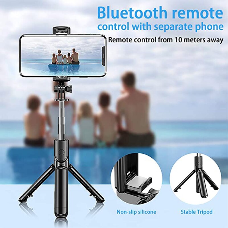Selfie stick statief bluetooth selfie stick met draadloze afstandsbediening 3 in 1 uitschuifbare selfie stick voor iphone samsung galaxy huawei