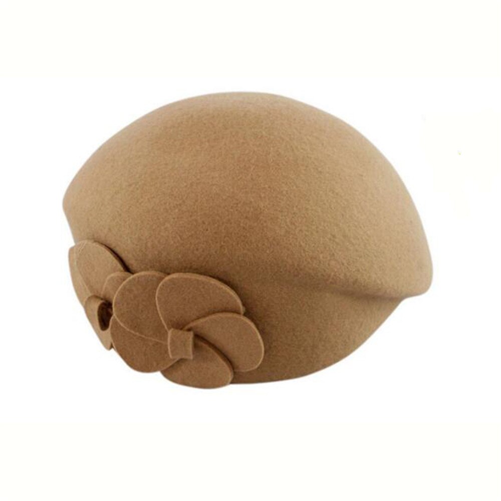Female Beret Hat For Women Beanie Female Cap Flower French Trilby Wool Soft Stewardess Hat Gorras Planas Winter: Brown
