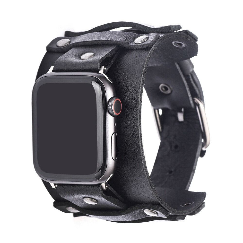Punk Band Strap Leather Watch Strap Watch Band for Apple Watch Unisex: S / Black Yellow
