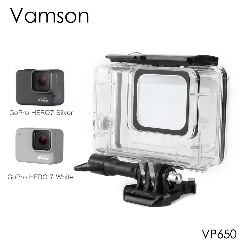 Vamson voor Go pro Waterdichte Case Hero 7 Zilver/Wit Duiken Beschermende Cover Behuizing Mount 60 M Camera Accessoire VP650