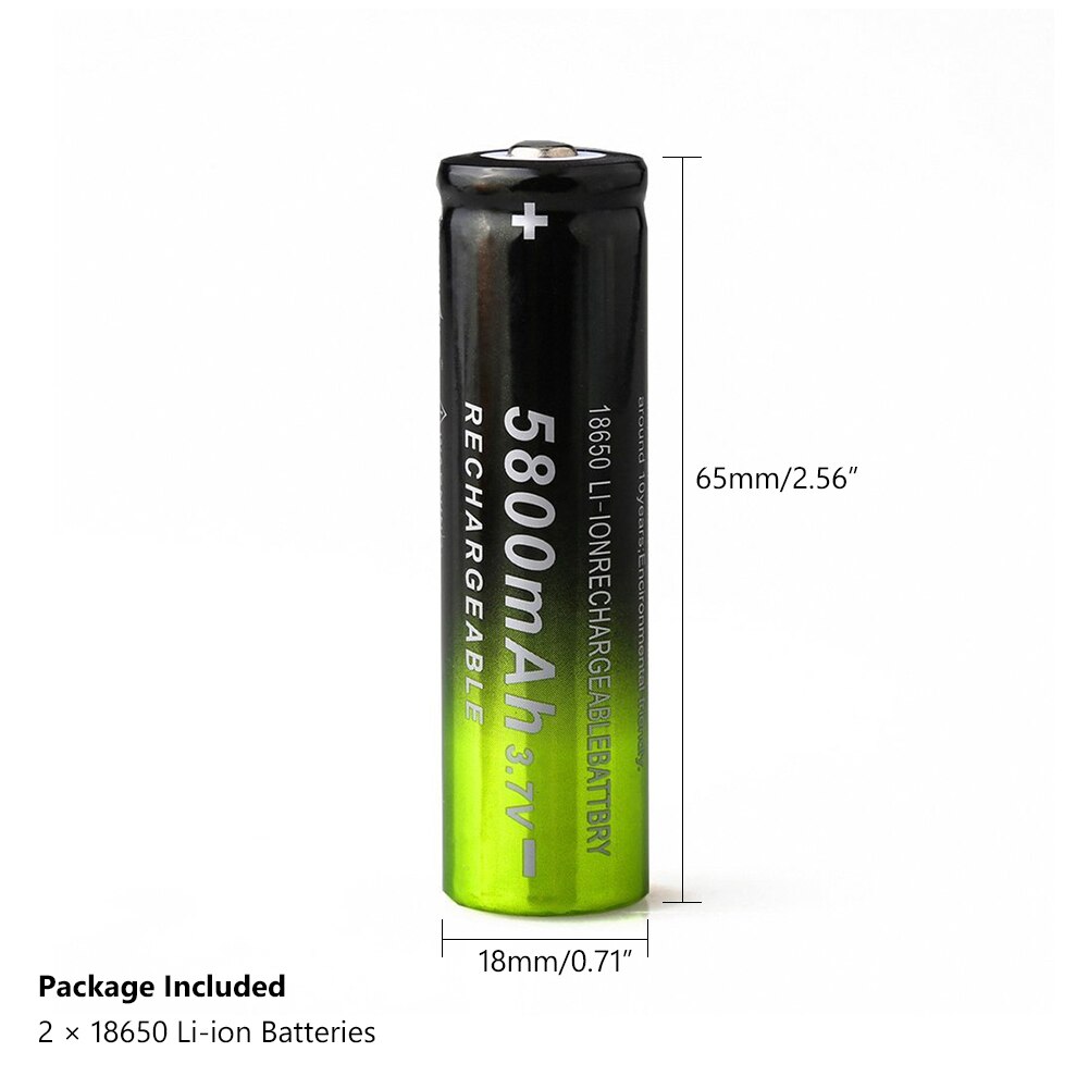 2pcs 18650 Rechargeable Battery 5800mAh 3.7V Lithium ion batteries For 4.2v Flashlight Battery+EU Plug Dual Battery Charger