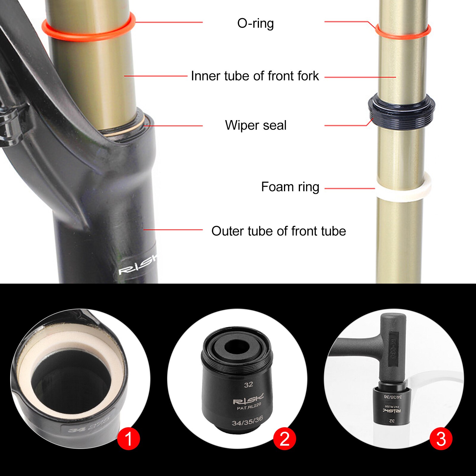 32mm Dust Wiper Kit with Installation Tool Bicycle Fork Dust Seal Foam Ring Kit 4 Set 1 Dust Sealing Tools