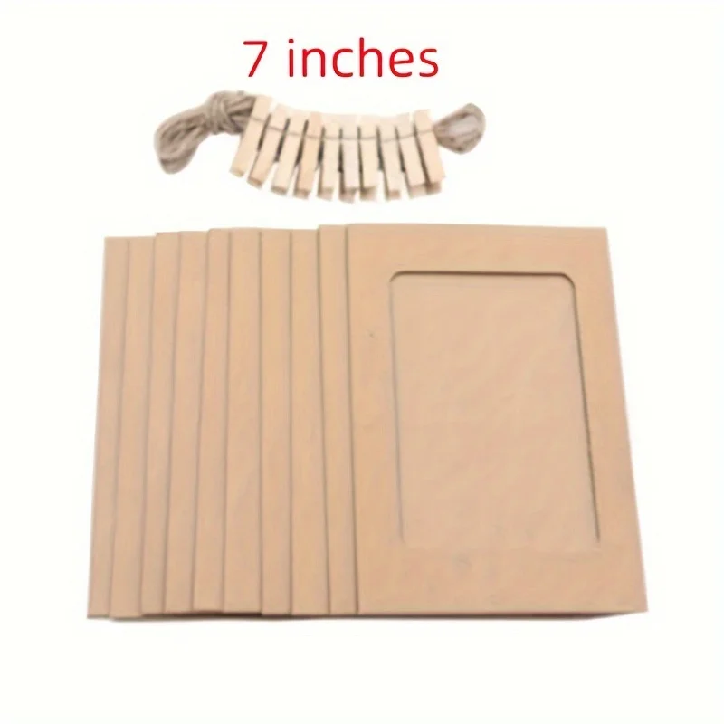10pcs Photo Cardboard Picture Frame, DIY Paper Photo Frame With Wooden Clips, Wall Decoration, Bedroom decorative picture frame