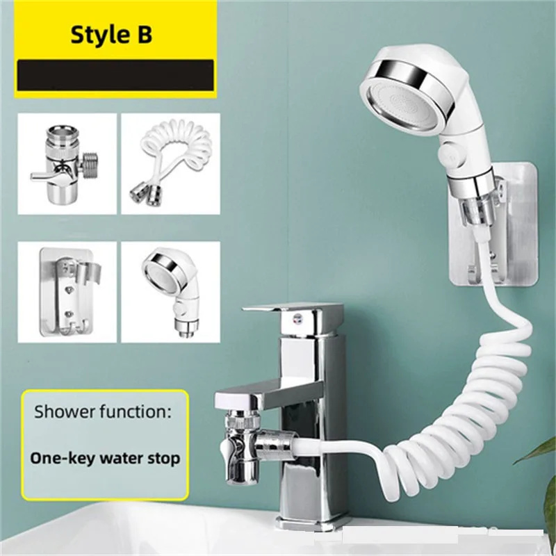Bathroom Faucet Extender With External Shower Head Washbasin Tap Water Divider Bidet Sprayer For Hair Washing Toilet Cleaning: Gold