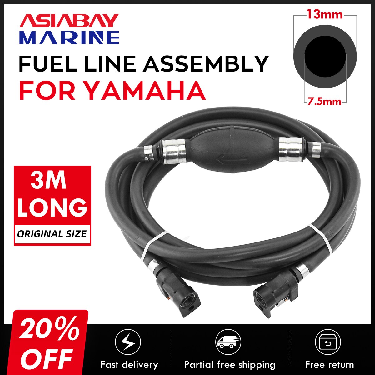 3m Outboard Boat Fuel Line Assembly 5/16 inch 8mm Gas Hose Connector Primer Bulb for Yamaha Outboard Motor fuel Line Hose Pipe