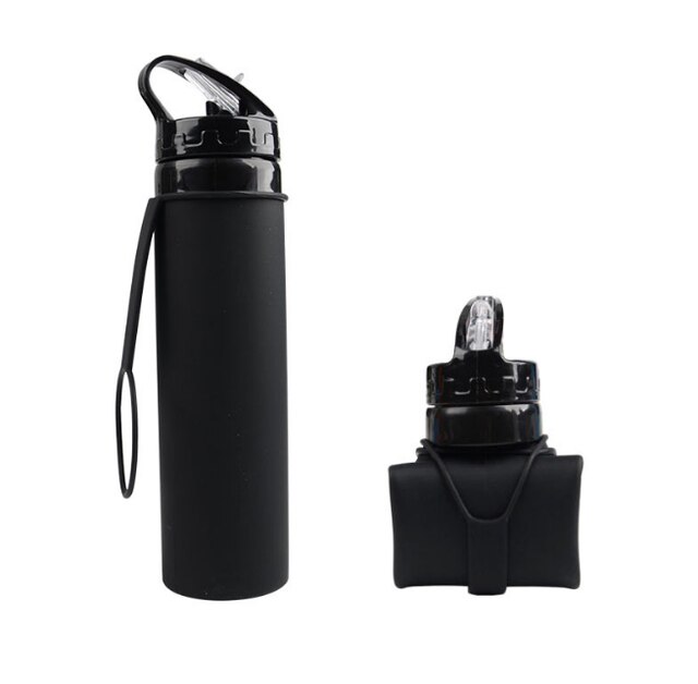 Plegable botellas de agua, portátiles plegable a prueba de fugas de silicona beber hervidor de agua al aire libre viajes de Camping deporte libre de Bpa botella para agua y bebidas: black