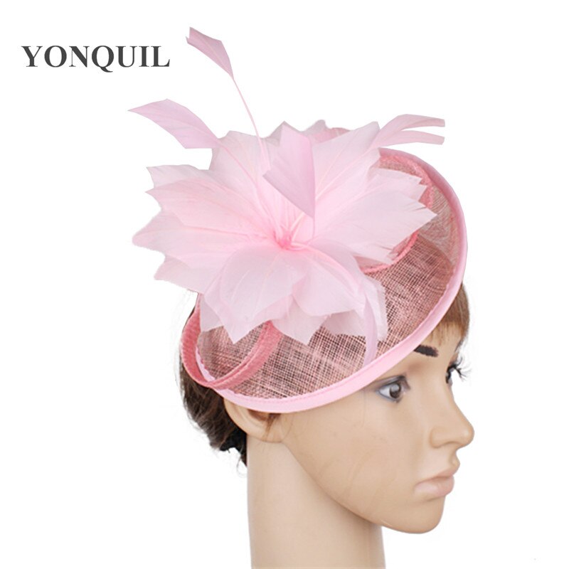 Marineblå  or 17 farver fest fascinator hatte fjer blomsterhat damekirke royal ascot hårtilbehør syf 118: Lyserød