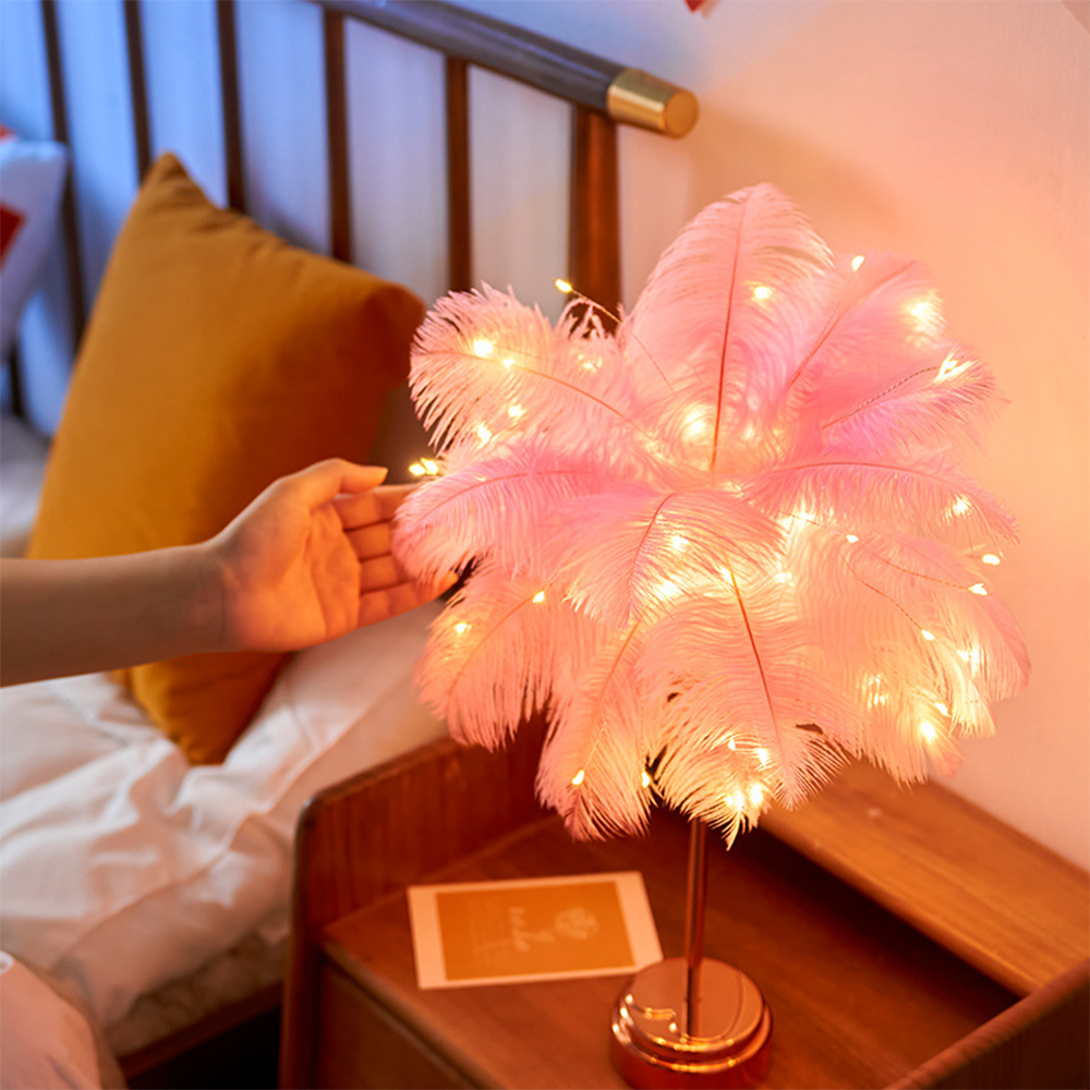 Novidade pena luz da noite fada cobre candeeiro de mesa bateria energia casa sala estar crianças quarto festa casamento decorativo