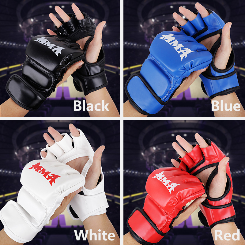 Guantes de entrenamiento de boxeo , cojín de cuero de medio dedo para adultos, Sanda, boxeo, UFC, bolsa de arena para entrenamiento, nudillos